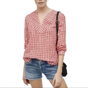 Anthropologie Holding Horses Size 0 Devon Popover Red White Plaid Gingham Top
